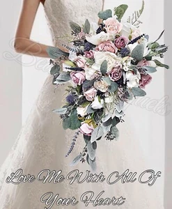 Teardrop bridal bouquet in dusty pink blush & ivory with roses peony scottish - Picture 1 of 2