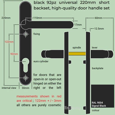 Black Door Handles for uPVC sprung 220mm lever replacement set 92pz front patio - Image 1 of 4