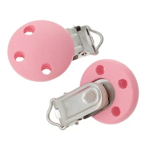 5pcs Wood Baby Pacifier Holder Clip Round Pink 4.7cm x 2.9cm - Picture 1 of 2