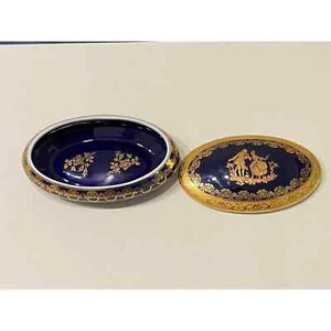 Vintage Limoges France porcelain trinket Dish cobalt blue~gold accents - Picture 1 of 10