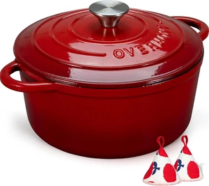 Enameled Cast Iron Dutch Oven with Lid 5.5QT Casserole Braising Stews Roasting - Picture 1 of 12