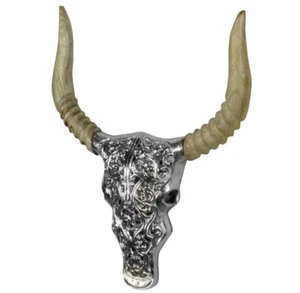 Vintage Shabby Chic Stier Deko-Geweih aus poliertem Aluminium 36x32cm - Bild 1 von 3