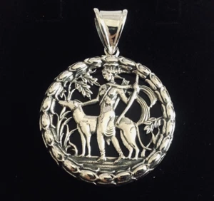 Diana the Huntress Artemis Greek Moon Goddess Sterling Silver Black Onyx Pendant - Picture 1 of 8