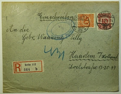 1924 Germany Registered Mail Cover Berlin to Haarlem Holland - Image 1 of 2