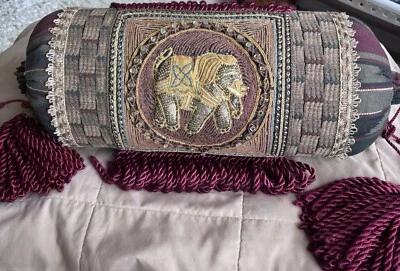 Gorgeous, Custom-Made Bolster Pillow, Big Elephant, Jewels Sequins Fancy Beads - Image 1 of 4