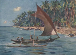 'Cingalese sailing canoe' by Allan Stewart. Sri Lanka 1913 old antique print - Picture 1 of 1
