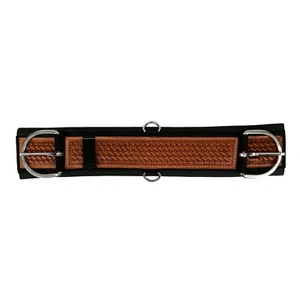 PONY GIRTH Showman Basketweave Tooled Straight Neoprene Bottom 4"W x 1/2" Thick - Picture 1 of 3