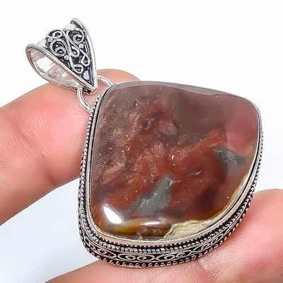 Piedra de sangre natural - África Chapado en plata joyería bellas artes colgante 1,95" T3722-575 Foto 1 de 3