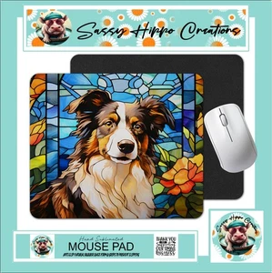 Mauspad Collie Hund Welpe Buntglas Antirutsch Rückseite leicht zu reinigen sublimiert - Bild 1 von 4