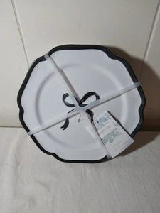 NEW Shabby Chic Black Bow Melamine Plates Set of 4 - Picture 1 of 7