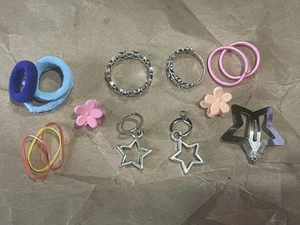 Star Earrings Pink Hair Ties Rubber Names Blue Thick Hair Ties Flower Star Clips - Picture 1 of 2