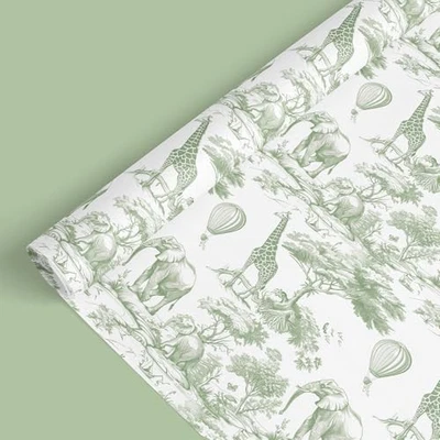  and White Wrapping Paper -Mini Roll- 17 In x 32.8 Ft Jungle Animal Gift Green - Image 1 of 4