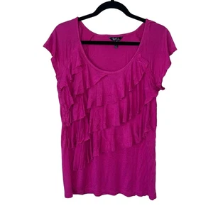 Nicole Miller Womens Sz M Short Sleeve Ruffled Blouse Dark Pink - Picture 1 of 5