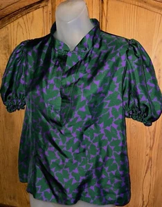 LA DOUBLE J Silk Green/Purple Shortcake Top Puff Short Sleeves Size S - Picture 1 of 9