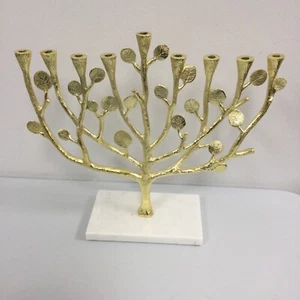 Michael Aram Botanical Leaf Menorah Gold Tone Marble Base OPEN BOX - Picture 1 of 8
