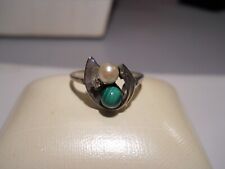 Estate Gold Pearl Green Ring 10k White Gold Jewelry 10kt sz7 Not Scrap 2.5g S