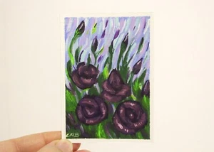 ACEO Original Acrylic Painting Rose Collectible Card 2,5"x3.5" Miniature Artwork - Picture 1 of 7