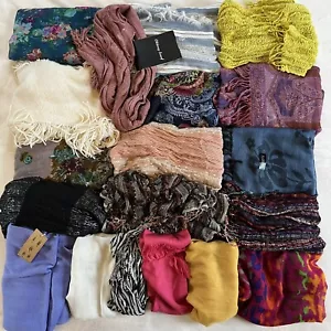 Scarf Lot Of 19 Scarves Mixed Materials Variety Styles Vintage to Now & Hangers - Picture 1 of 13