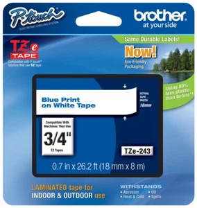 Brother 3/4" (18mm) Blue on White P-touch Tape for PT1760, PT-1760 Label Maker - Imagen 1 de 1