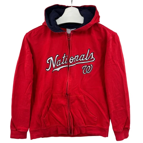 Washington Nationals Hoodie Jacket Yought Large Full Zip Red Spellout Cover