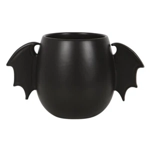 Bat Wing Handle Rounded Black Cermaic Mug Fun Spooky Cute Gothic Alternative - Picture 1 of 3
