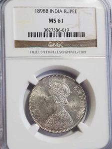 1898 B British India Silver Rupee Coin NGC MS 61 Key Date Rare - Picture 1 of 2