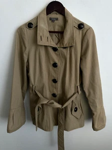 Katies Jacket Women Size 12 Brown Coat Button Up Collared Tie Waist Pocket Comfy - Picture 1 of 15