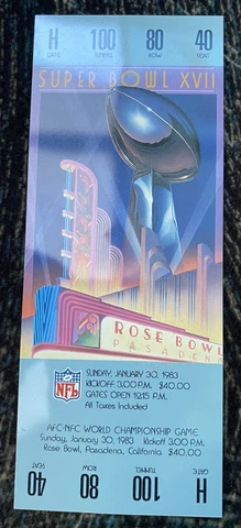 Washington Redskins Replica Super Bowl XVII, Jan 30, 1983 Ticket Cover