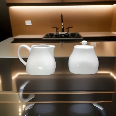 Vintage Pier 1 Creamer & Covered Sugar Set Luminous White Porcelain EUC - Image 1 of 4