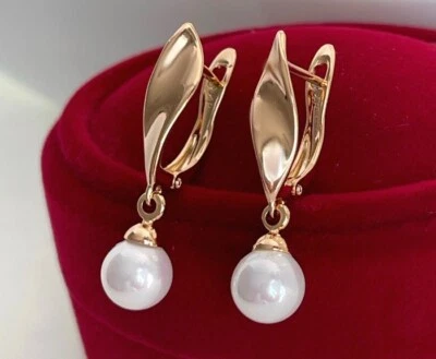 Luxus Ohrringe Perlen Creole Hänger 750er Gold 18K vergoldet 29mm Geschenk Damen - Bild 1 von 4