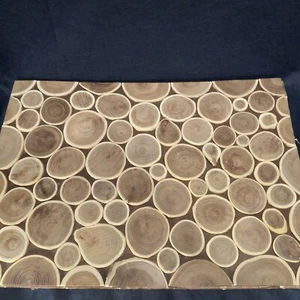 Wood Placemats Tree Rings Handmade On Felt Vintage Large 18" Set Of 4 - Picture 1 of 16
