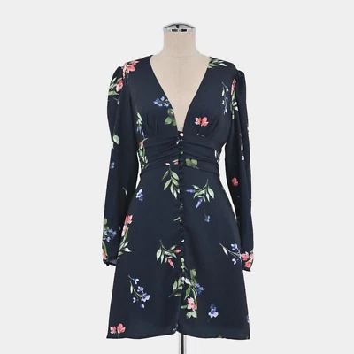 KEEPSAKE Womens Glory Blue Floral Dress Size XS Mini Empire Waist Puff Sleeve - Image 1 of 4