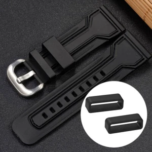 1/2pc Black Rubber Watch Strap Buckle Band Keeper Hoop Loop Holder Retainer Ring - Picture 1 of 22