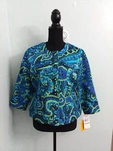 RUBY RD. Petite NWT LADIES SIZE 12P JACKET 3/4 SLEEVES BUTTON UP PURPLE, Teal - Picture 1 of 11