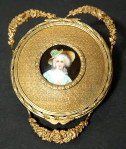 Antigua miniatura marco de metal oro bronce? Lupa miniatura porcelana - Imagen 1 de 8