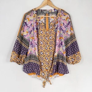 Camisa Blusa Figueroa y Flor Grande PETITE Multicolor Geométrica Abotonada Boho - Imagen 1 de 8
