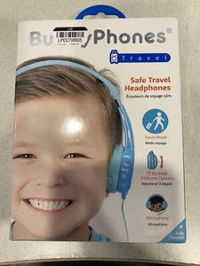 📀 BuddyPhones Travel Wired Headset - Blue  Safe Audio - Picture 1 of 6