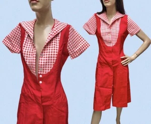 VESTIDO UNIFORME XXS Estilo Delantal DEADSTOCK Diner Rojo Camarera Gingham DE COLECCIÓN AÑOS 70 - Imagen 1 de 9