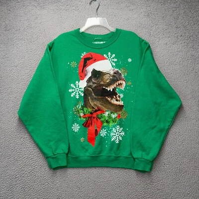 T-Rex Sweatshirt Mens Medium Green Fifthsun Crewneck Fleece Pullover Holiday - Image 1 of 4