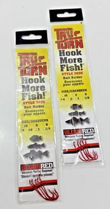 2 Packs Snelled Tru-Turn 303G Blood Red Bait Holder Fishing Hooks Size 4 & 2 - Picture 1 of 5
