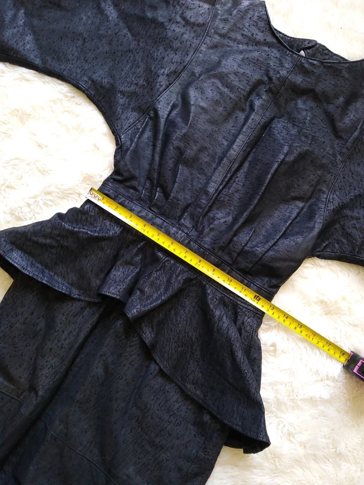 Vestido Vintage Años 80 Talla S Hecho a Mano Cuero Sin Marca Negro, Cóctel Peplum! Foto 1 de 4