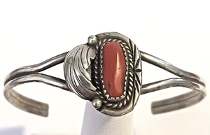 Navajo Native American Coral Sterling Cuff Bracelet Vintage (1555) - Picture 1 of 5