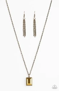 Paparazzi Jewelry Pro Edge Necklace Yellow Gem Brass Chain Pendant Fringe - Picture 1 of 3