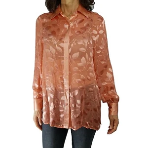 Túnica Blusa Floral Burnout Estilo Glamour Talla S/M Mezcla de Seda de Melocotón - Imagen 1 de 8
