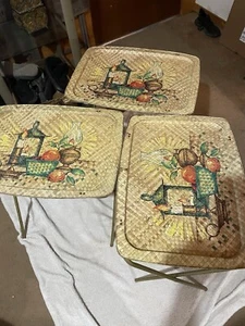 Three Metal TV Tray with Folding Legs With fruit bowl and latern table setting. - Picture 1 of 3