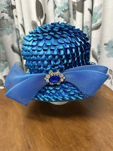 Whittall & Shon Blue Teal Hat Bow Ribbon Fancy Elegant Derby 22.5 Inch - Picture 1 of 10