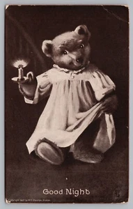 Postcard Good Night Teddy Bear in Nightgown with Candle Posted 1907 - Picture 1 of 2
