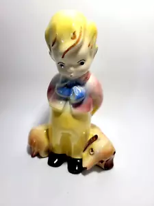 Vintage Elsa Ceramic Pottery Whistling Boy Figurine With Cute Brown Dog - Picture 1 of 10