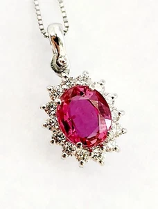 Collar con Colgante, Con Rubí y Diamantes de Oro Blanco 18kt (750 - Imagen 1 de 9
