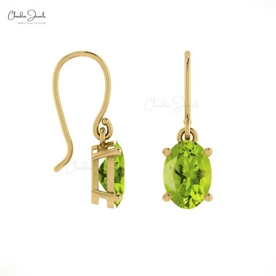 Classic 7x5mm  Oval Cut Peridot Gemstone Dangle/Drop Earrings in 14k Solid Gold - Image 1 of 4